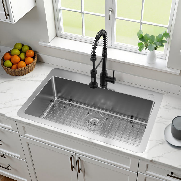 Kingston Sona GKDS332292H - Calgary 33-Inch Stainless Steel Single Bowl Dual Mount Kitchen Sink with Drain, Brushed