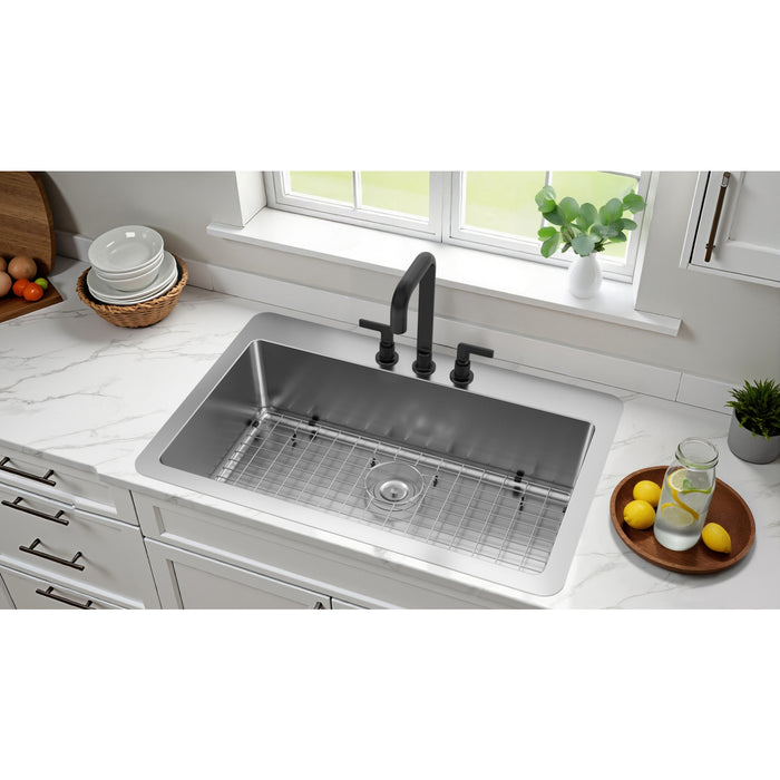 Kingston Sona GKDS332293 - Calgary 33-Inch Stainless Steel Single Bowl Dual Mount Kitchen Sink with Drain, Brushed