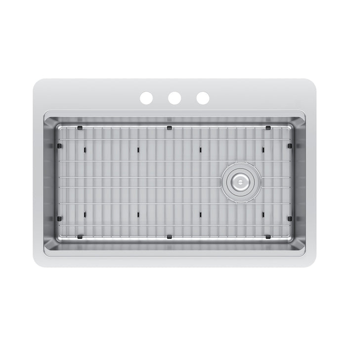 Kingston Sona GKDS332293BN - Calgary 33-Inch Stainless Steel Single Bowl Dual Mount Kitchen Sink with Drain, Brushed