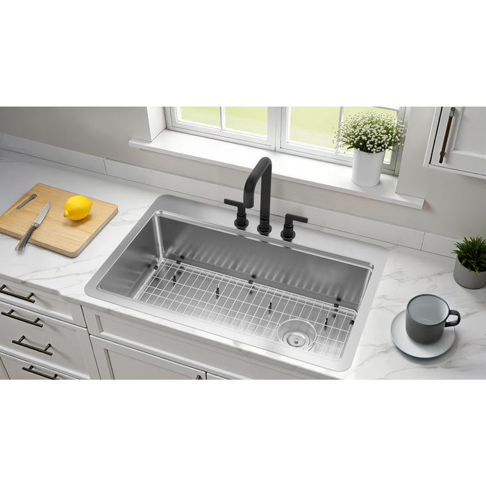 Kingston Sona GKDS332293BN - Calgary 33-Inch Stainless Steel Single Bowl Dual Mount Kitchen Sink with Drain, Brushed
