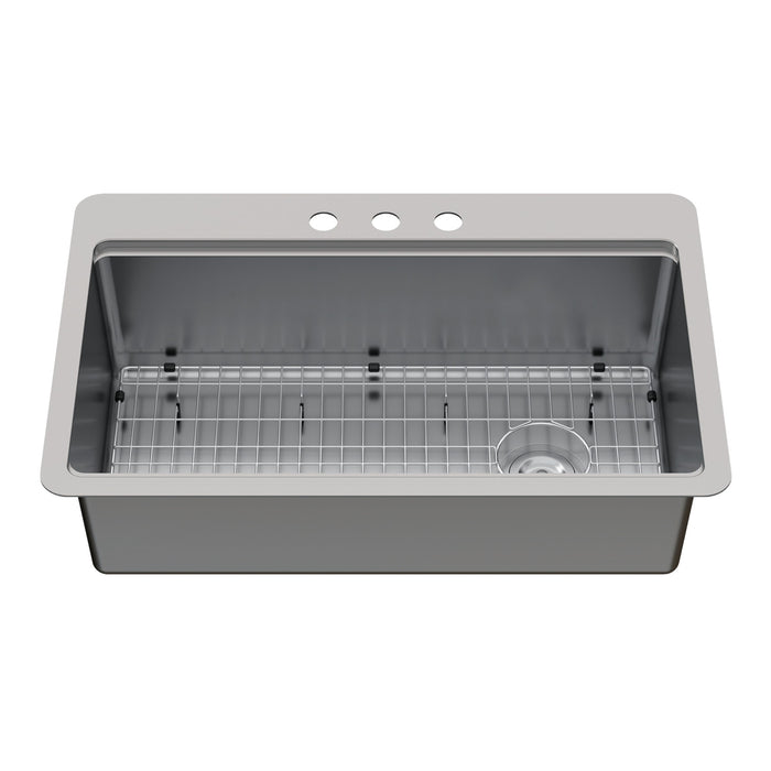 Kingston Sona GKDS332293BN - Calgary 33-Inch Stainless Steel Single Bowl Dual Mount Kitchen Sink with Drain, Brushed