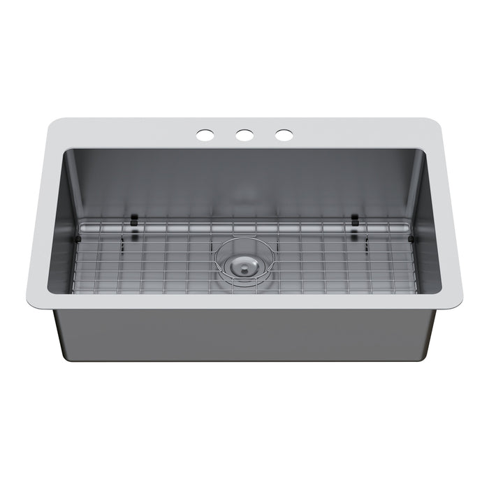 Kingston Sona GKDS332293 - Calgary 33-Inch Stainless Steel Single Bowl Dual Mount Kitchen Sink with Drain, Brushed