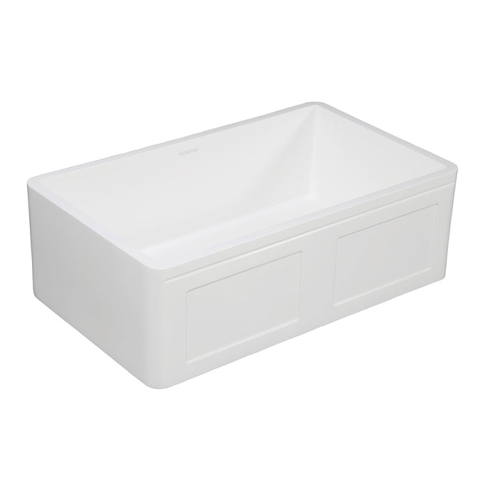 Kingston Arcticstone GKFA301810DS 30-Inch Solid Surface White Stone Apron-Front Single Bowl Farmhouse Kitchen Sink with Strainer, Matte White