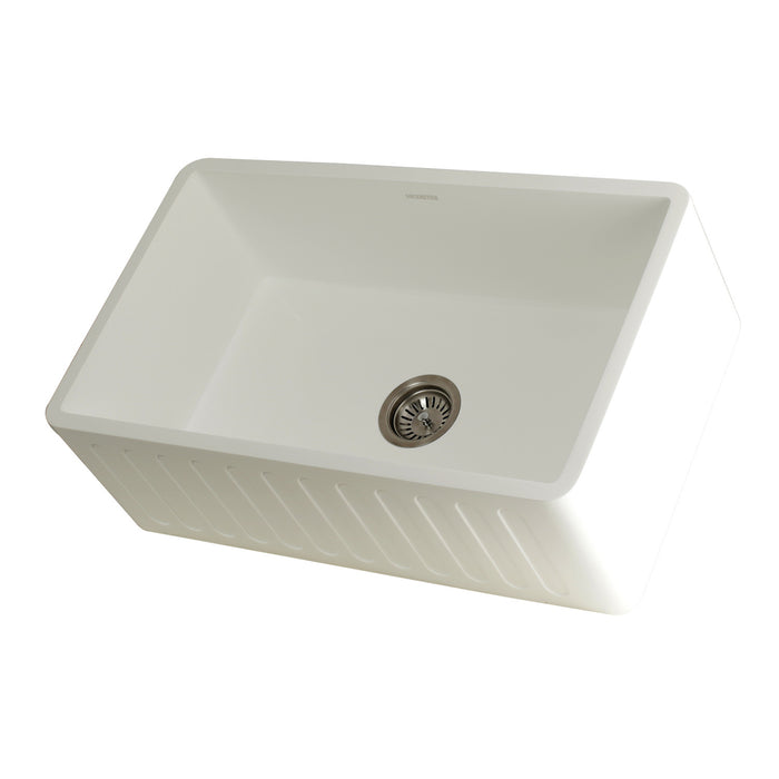 Kingston Arcticstone GKFA301810RM 30-Inch Solid Surface White Stone Apron-Front Single Bowl Farmhouse Kitchen Sink with Strainer, Matte White