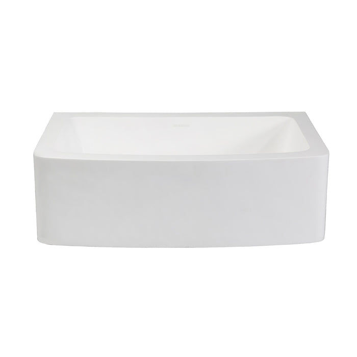 Arcticstone GKFA30229 30-Inch Solid Surface White Stone Apron-Front Single Bowl Farmhouse Kitchen Sink with Strainer, Matte White