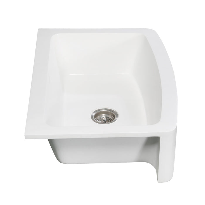 Kingston Tulare GKFA30229 - Arcticstone 30-Inch Solid Surface White Stone Apron-Front Single Bowl Farmhouse Kitchen Sink with Strainer, Matte White