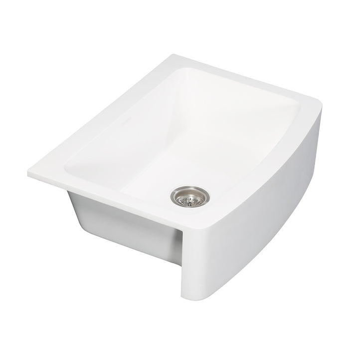 Kingston Tulare GKFA30229 - Arcticstone 30-Inch Solid Surface White Stone Apron-Front Single Bowl Farmhouse Kitchen Sink with Strainer, Matte White