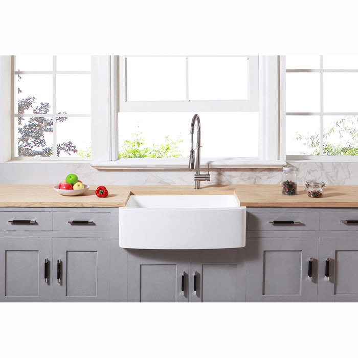 Arcticstone GKFA30229 30-Inch Solid Surface White Stone Apron-Front Single Bowl Farmhouse Kitchen Sink with Strainer, Matte White
