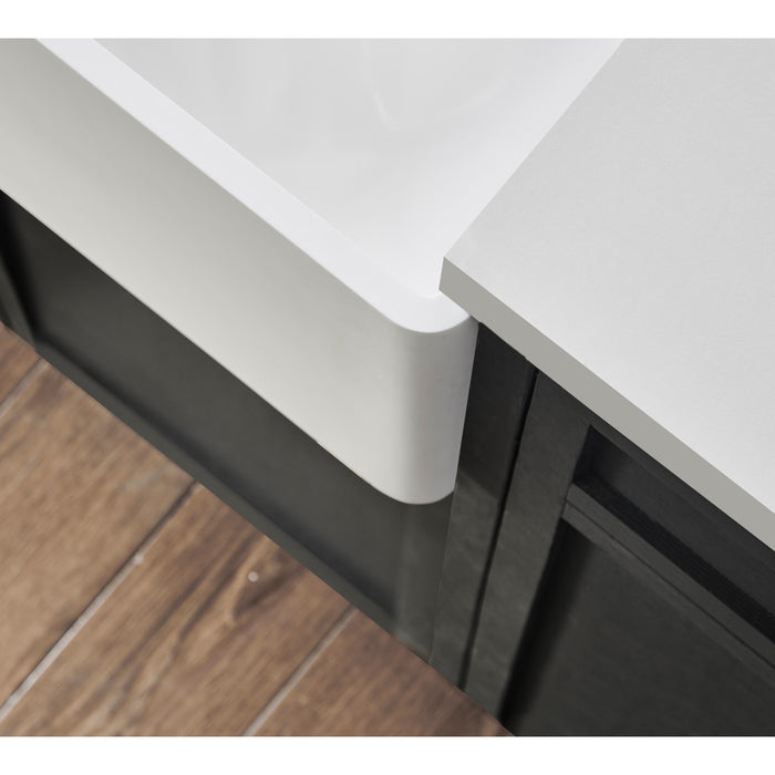 Kingston Arcticstone GKFA331810BCD 33-Inch Solid Surface White Stone Apron-Front Double Bowl Farmhouse Kitchen Sink with Strainers x 2, Matte White