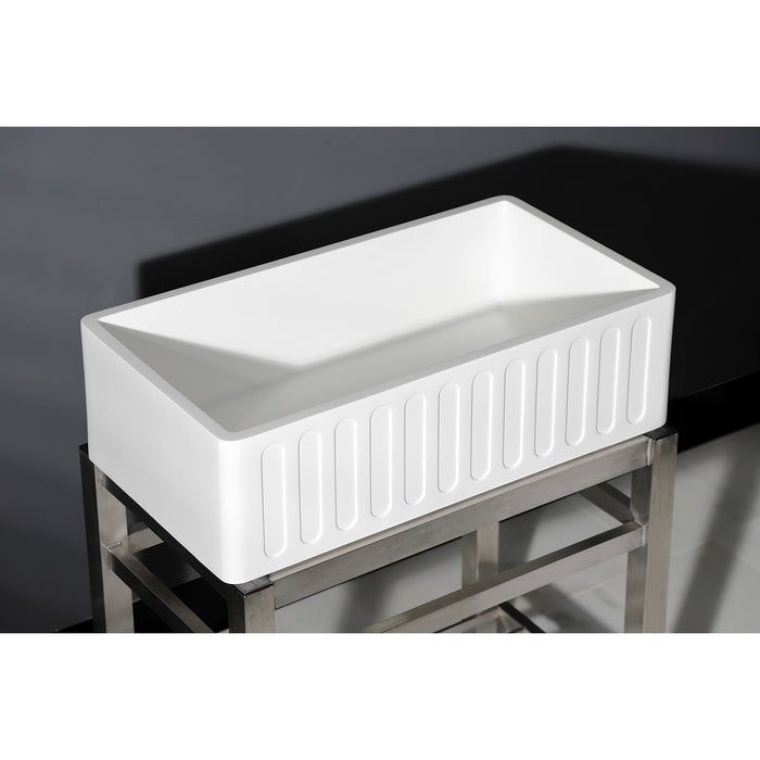 Kingston Arcticstone GKFA331810RM 33-Inch Solid Surface White Stone Apron-Front Single Bowl Farmhouse Kitchen Sink with Strainer, Matte White