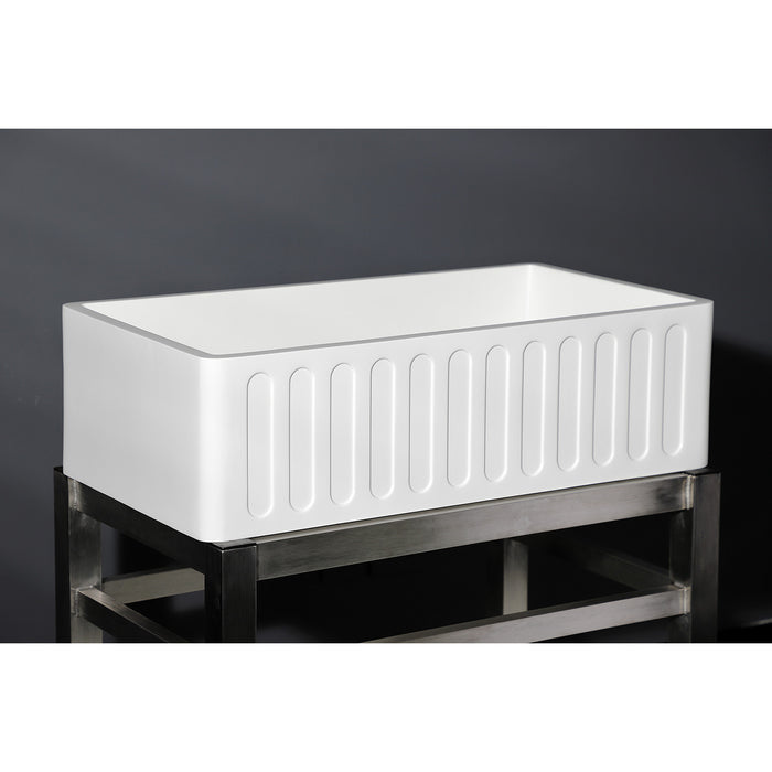 Kingston Arcticstone GKFA331810RM 33-Inch Solid Surface White Stone Apron-Front Single Bowl Farmhouse Kitchen Sink with Strainer, Matte White