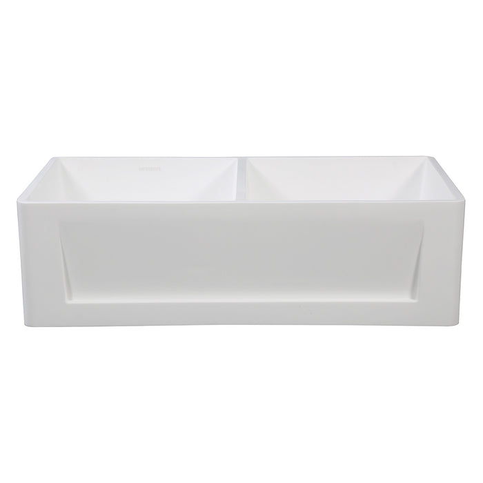 Kingston Arcticstone GKFA331810SQD 33-Inch Solid Surface White Stone Apron-Front Double Bowl Farmhouse Kitchen Sink with Strainers x 2, Matte White