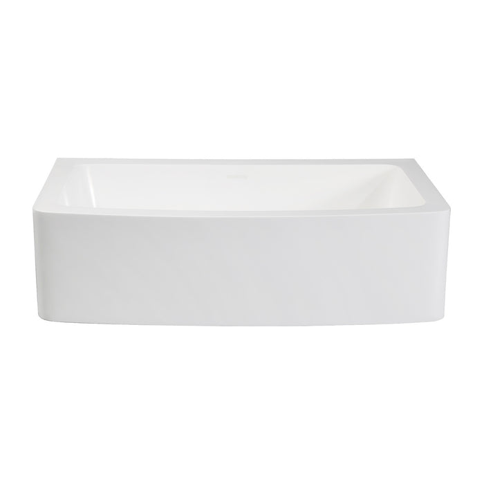 Arcticstone GKFA33229 33-Inch Solid Surface White Stone Apron-Front Single Bowl Farmhouse Kitchen Sink with Strainer, Matte White