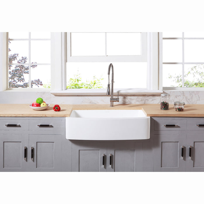 Arcticstone GKFA33229 33-Inch Solid Surface White Stone Apron-Front Single Bowl Farmhouse Kitchen Sink with Strainer, Matte White