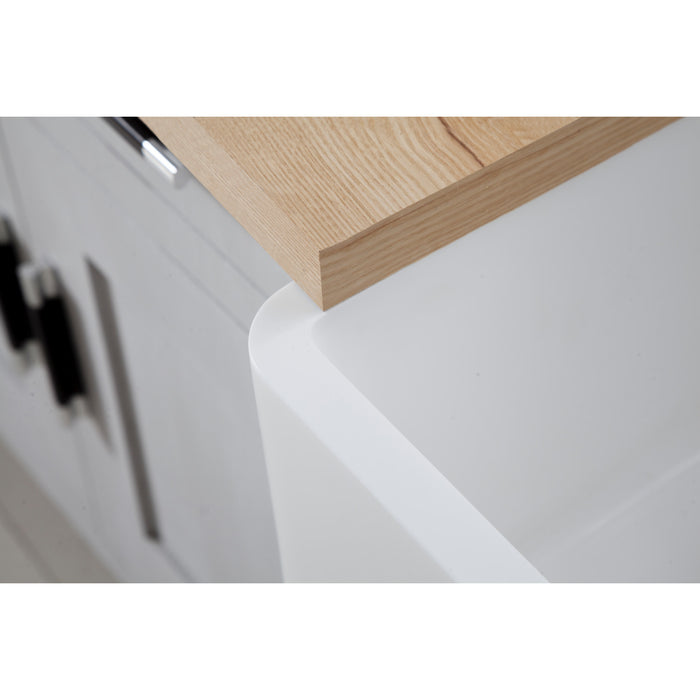 Kingston Tulare GKFA361810BC - Arcticstone 36-Inch Solid Surface White Stone Apron-Front Single Bowl Farmhouse Kitchen Sink with Strainer, Matte White