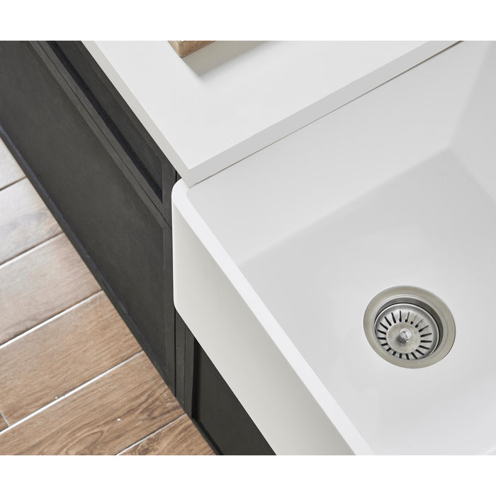 Kingston Arcticstone GKFA361810BCD 36-Inch Solid Surface White Stone Apron-Front Double Bowl Farmhouse Kitchen Sink with Strainers x 2, Matte White