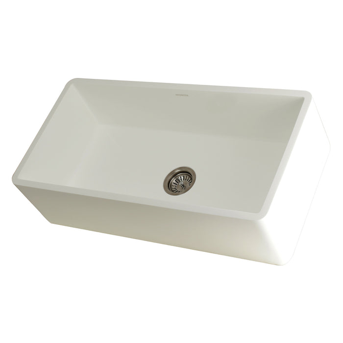 Kingston Tulare GKFA361810BC - Arcticstone 36-Inch Solid Surface White Stone Apron-Front Single Bowl Farmhouse Kitchen Sink with Strainer, Matte White