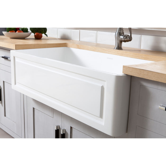 Kingston Arcticstone GKFA361810LD 36-Inch Solid Surface White Stone Apron-Front Single Bowl Farmhouse Kitchen Sink with Strainer, Matte White