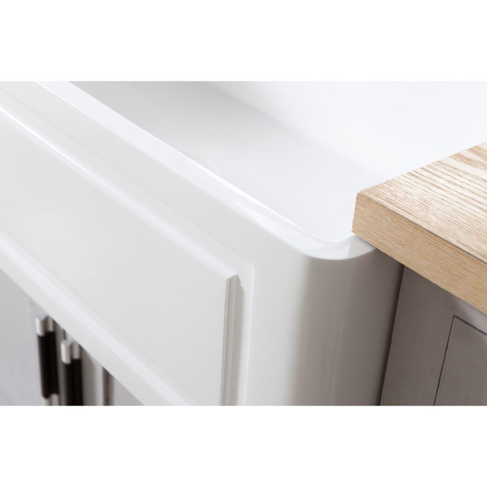 Kingston Arcticstone GKFA361810LD 36-Inch Solid Surface White Stone Apron-Front Single Bowl Farmhouse Kitchen Sink with Strainer, Matte White
