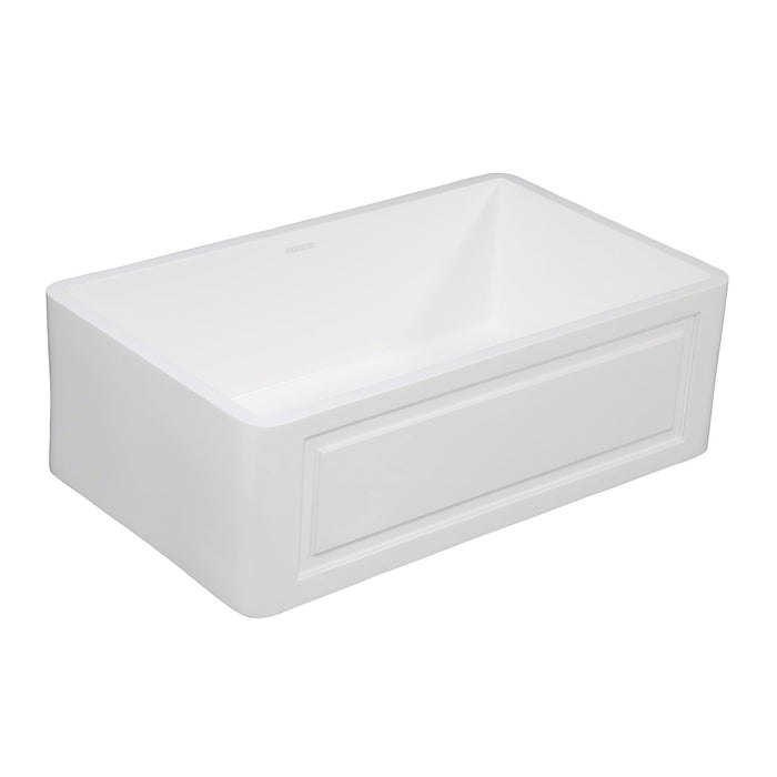 Kingston Arcticstone GKFA361810LD 36-Inch Solid Surface White Stone Apron-Front Single Bowl Farmhouse Kitchen Sink with Strainer, Matte White
