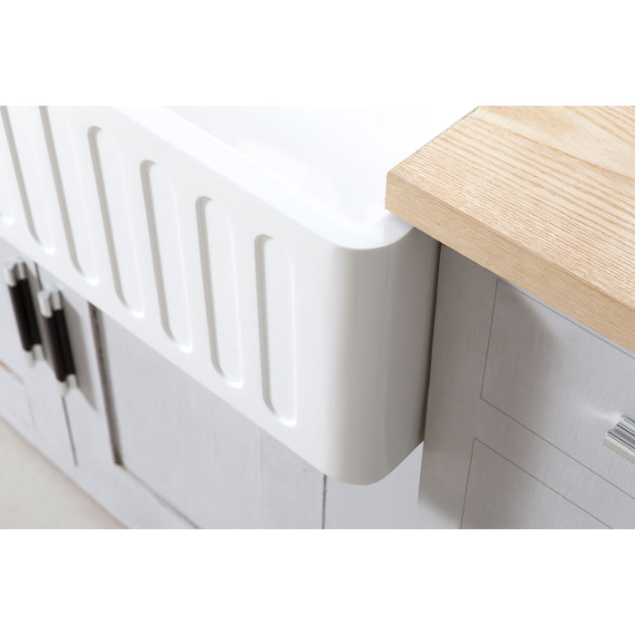 Kingston Arcticstone GKFA361810RM 36-Inch Solid Surface White Stone Apron-Front Single Bowl Farmhouse Kitchen Sink with Strainer, Matte White