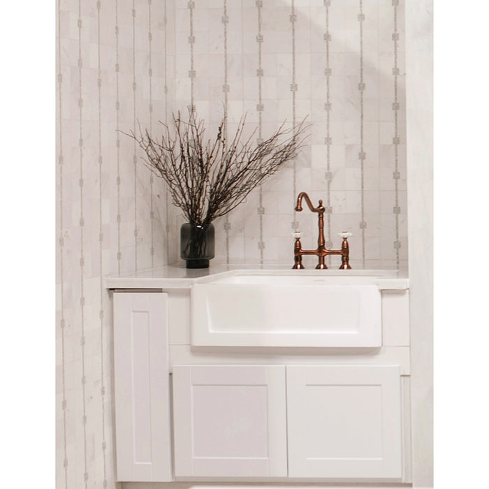 Kingston Arcticstone GKFA361810SQ 36-Inch Solid Surface White Stone Apron-Front Single Bowl Farmhouse Kitchen Sink with Strainer, Matte White