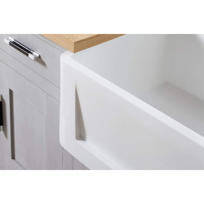 Kingston Arcticstone GKFA361810SQ 36-Inch Solid Surface White Stone Apron-Front Single Bowl Farmhouse Kitchen Sink with Strainer, Matte White
