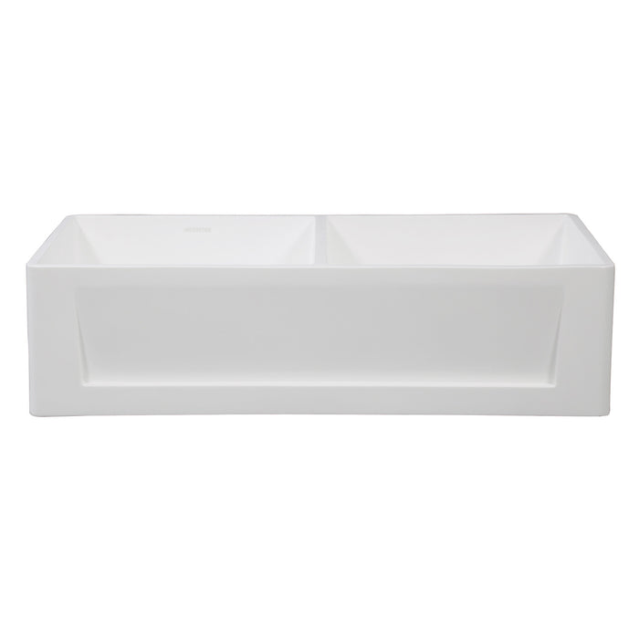 Kingston Arcticstone GKFA361810SQD 36-Inch Solid Surface White Stone Apron-Front Double Bowl Farmhouse Kitchen Sink with Strainers x 2, Matte White