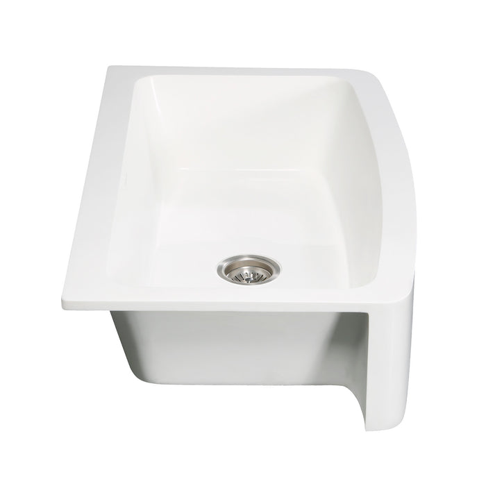 Kingston Tulare GKFA36229 - Arcticstone 36-Inch Solid Surface White Stone Apron-Front Single Bowl Farmhouse Kitchen Sink with Strainer, Matte White