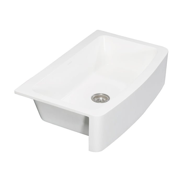 Kingston Tulare GKFA36229 - Arcticstone 36-Inch Solid Surface White Stone Apron-Front Single Bowl Farmhouse Kitchen Sink with Strainer, Matte White
