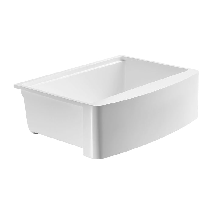 Kingston Sona GKKA30229 - Miranda 30-Inch Solid Surface White Stone Apron-Front Single Bowl Farmhouse Kitchen Sink with 6-Piece Kitchen Accessory Set, Glossy White