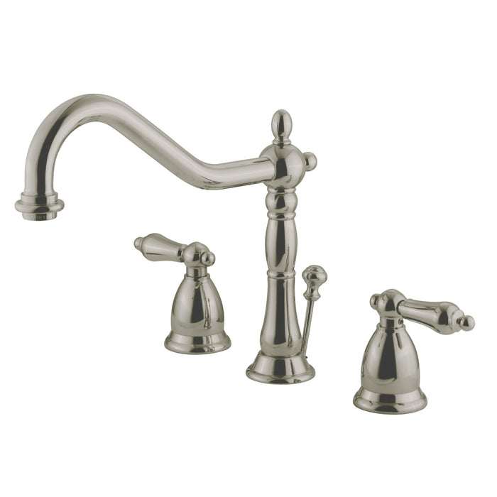 Heritage GKS1998AL Two-Handle 3-Hole Deck Mount Widespread Bathroom Faucet with Brass Pop-Up, Brushed Nickel