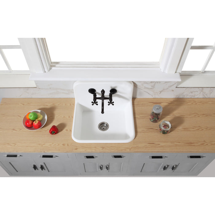 Kingston Heirloom GKTA2420198 - Arcticstone 24-Inch Solid Surface White Stone Single Bowl Top-Mount Kitchen Sink with Backsplash and Strainer, Matte White
