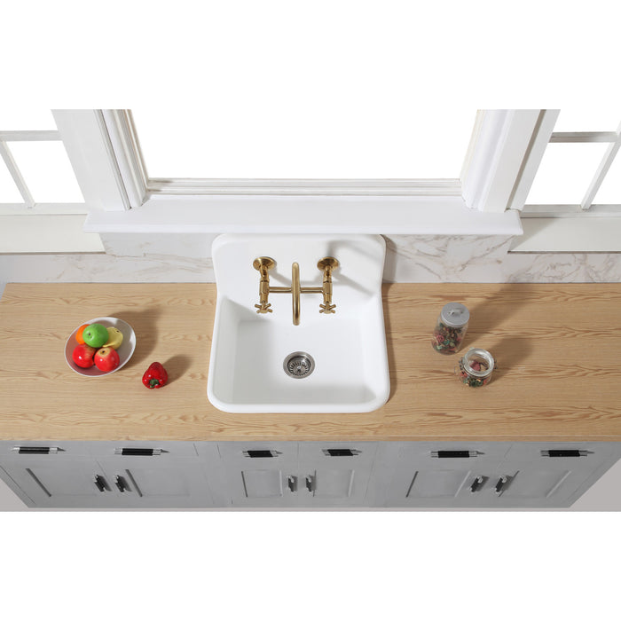 Kingston Heirloom GKTA2420198 - Arcticstone 24-Inch Solid Surface White Stone Single Bowl Top-Mount Kitchen Sink with Backsplash and Strainer, Matte White