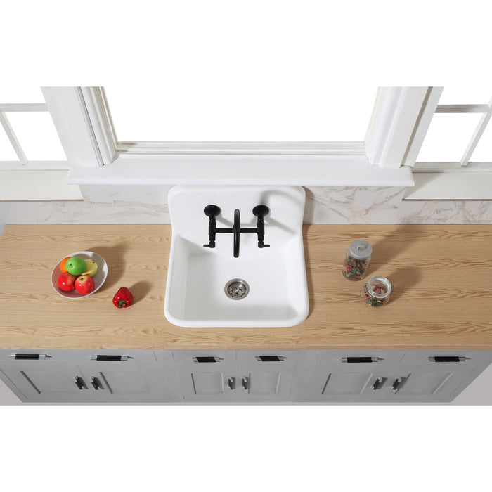 Kingston Heirloom GKTA2420198 - Arcticstone 24-Inch Solid Surface White Stone Single Bowl Top-Mount Kitchen Sink with Backsplash and Strainer, Matte White
