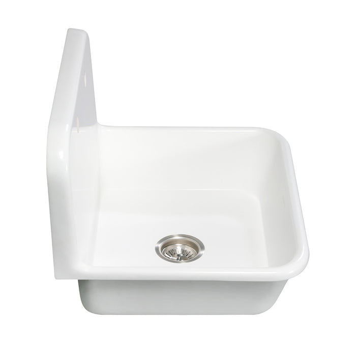Kingston Heirloom GKTA242119 - Arcticstone 24-Inch Solid Surface White Stone Single Bowl Top-Mount Kitchen Sink with Backsplash and Strainer, Matte White