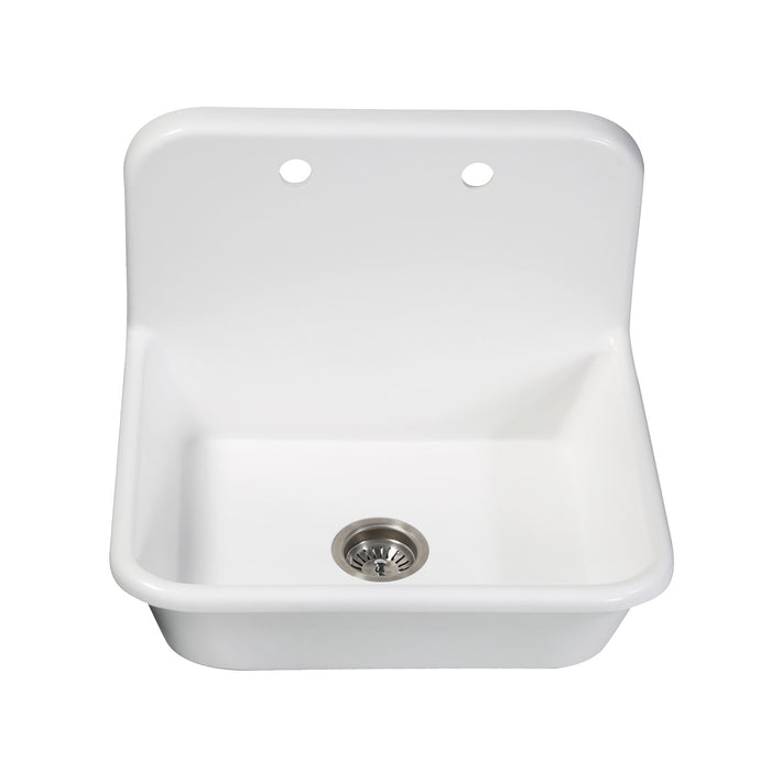 Kingston Heirloom GKTA242119 - Arcticstone 24-Inch Solid Surface White Stone Single Bowl Top-Mount Kitchen Sink with Backsplash and Strainer, Matte White
