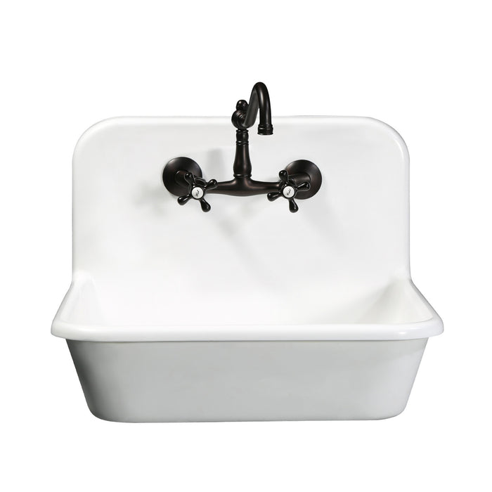 Kingston Heirloom GKTA242119 - Arcticstone 24-Inch Solid Surface White Stone Single Bowl Top-Mount Kitchen Sink with Backsplash and Strainer, Matte White