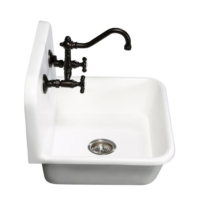 Kingston Heirloom GKTA242119 - Arcticstone 24-Inch Solid Surface White Stone Single Bowl Top-Mount Kitchen Sink with Backsplash and Strainer, Matte White
