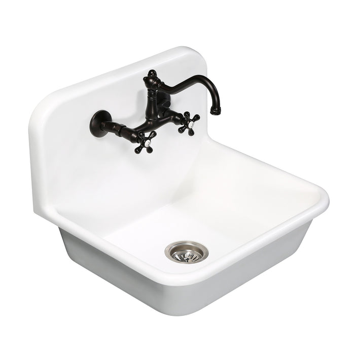 Kingston Heirloom GKTA242119 - Arcticstone 24-Inch Solid Surface White Stone Single Bowl Top-Mount Kitchen Sink with Backsplash and Strainer, Matte White