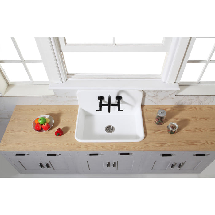 Kingston Heirloom GKTA3020198 - Arcticstone 30-Inch Solid Surface White Stone Single Bowl Top-Mount Kitchen Sink with Backsplash and Strainer, Matte White