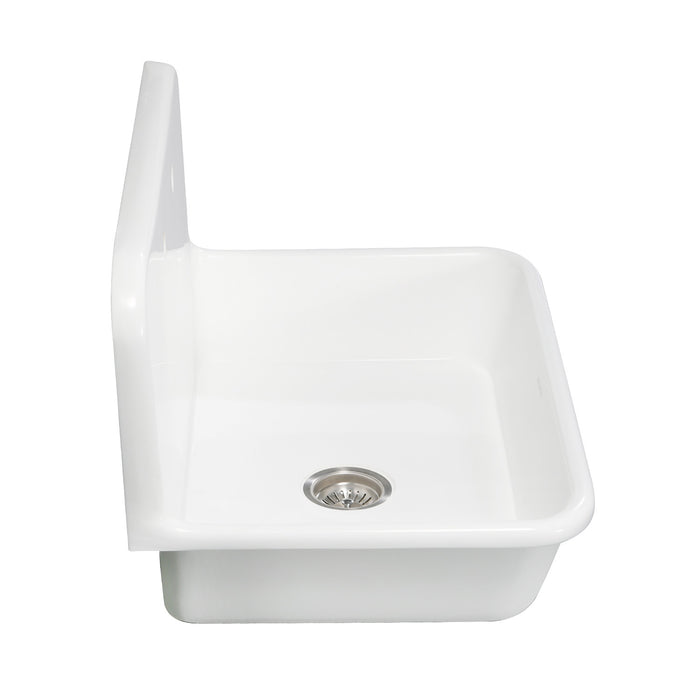 Arcticstone GKTA302119 30-Inch Solid Surface White Stone Single Bowl Top-Mount Kitchen Sink with Backsplash and Strainer, Matte White
