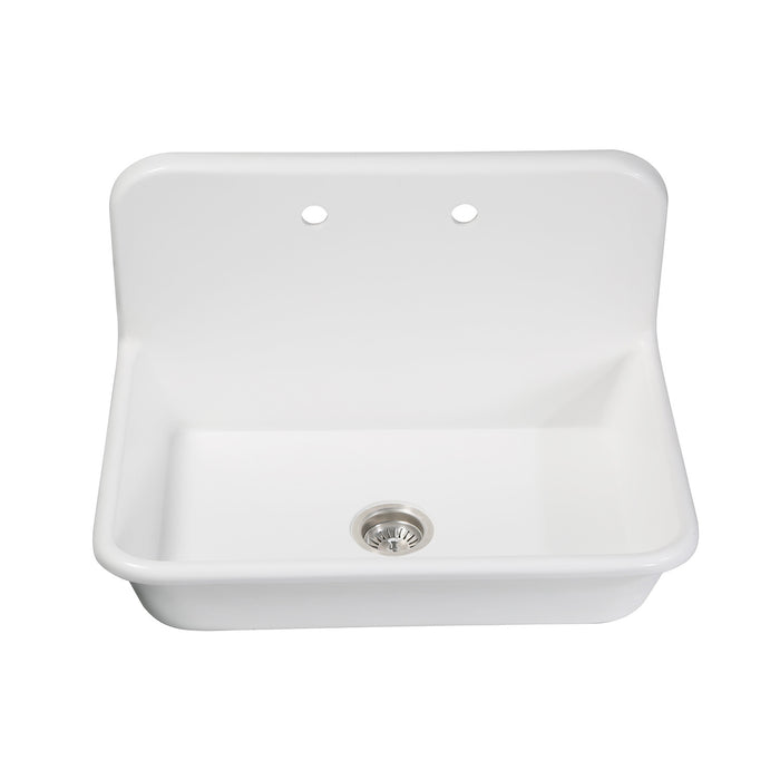 Arcticstone GKTA302119 30-Inch Solid Surface White Stone Single Bowl Top-Mount Kitchen Sink with Backsplash and Strainer, Matte White