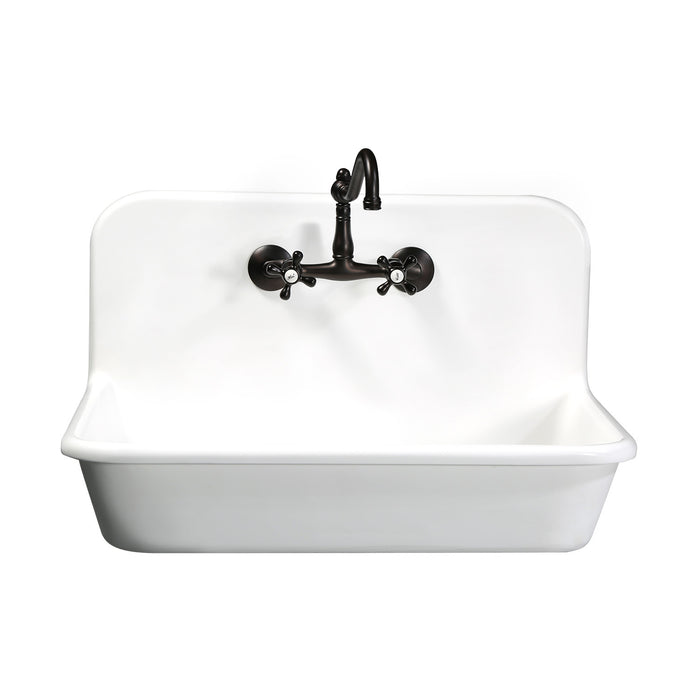 Kingston Heirloom GKTA302119 - Arcticstone 30-Inch Solid Surface White Stone Single Bowl Top-Mount Kitchen Sink with Backsplash and Strainer, Matte White