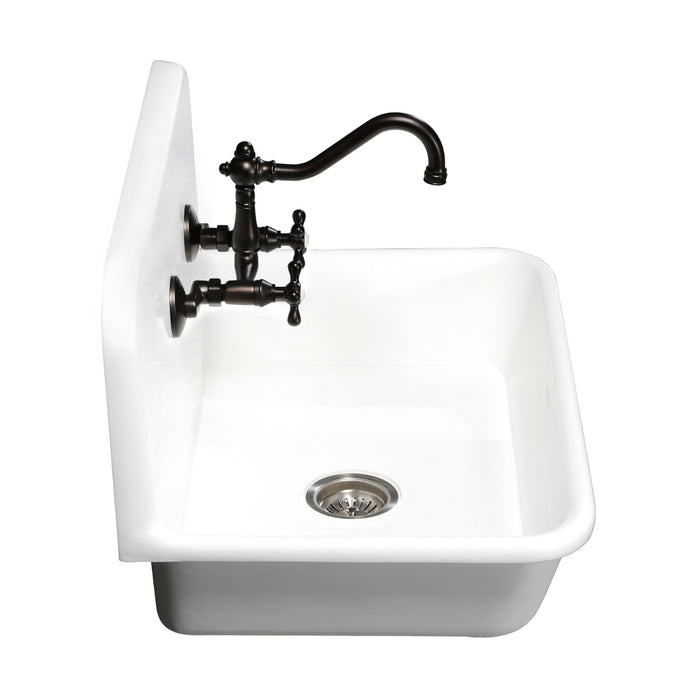 Arcticstone GKTA302119 30-Inch Solid Surface White Stone Single Bowl Top-Mount Kitchen Sink with Backsplash and Strainer, Matte White