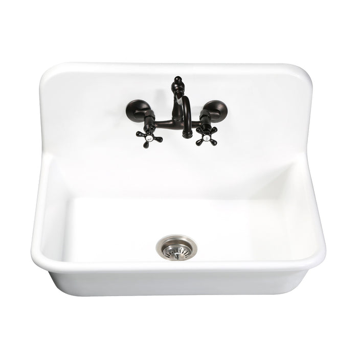 Kingston Heirloom GKTA302119 - Arcticstone 30-Inch Solid Surface White Stone Single Bowl Top-Mount Kitchen Sink with Backsplash and Strainer, Matte White