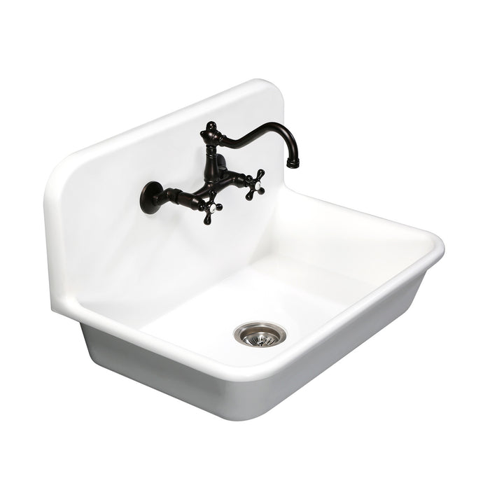 Kingston Heirloom GKTA302119 - Arcticstone 30-Inch Solid Surface White Stone Single Bowl Top-Mount Kitchen Sink with Backsplash and Strainer, Matte White