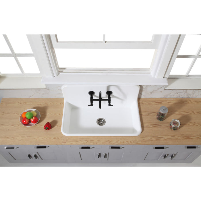 Kingston Heirloom GKTA3620198 - Arcticstone 36-Inch Solid Surface White Stone Single Bowl Top-Mount Kitchen Sink with Backsplash and Strainer, Matte White
