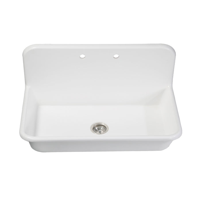 Kingston Heirloom GKTA362119 - Arcticstone 36-Inch Solid Surface White Stone Single Bowl Top-Mount Kitchen Sink with Backsplash and Strainer, Matte White