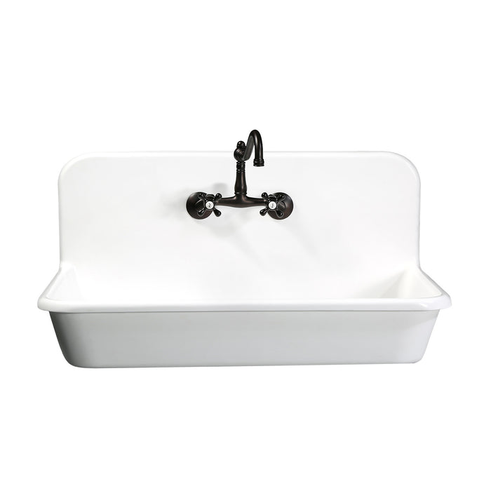 Kingston Heirloom GKTA362119 - Arcticstone 36-Inch Solid Surface White Stone Single Bowl Top-Mount Kitchen Sink with Backsplash and Strainer, Matte White